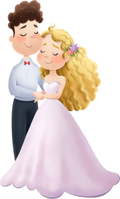 拥抱婚礼可爱的新郎新娘爱情插画新郎卡通结合
