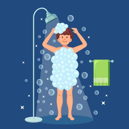 头部在浴室用泡沫洗澡的快乐男人健康身体清洁