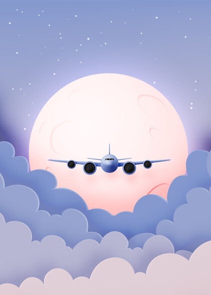 目的地飞机窗口与美丽的夜空和星星背景插图航空旅游云