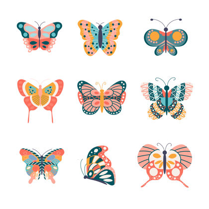 彩色一群美丽的蝴蝶美丽的插画插图动物蝴蝶
