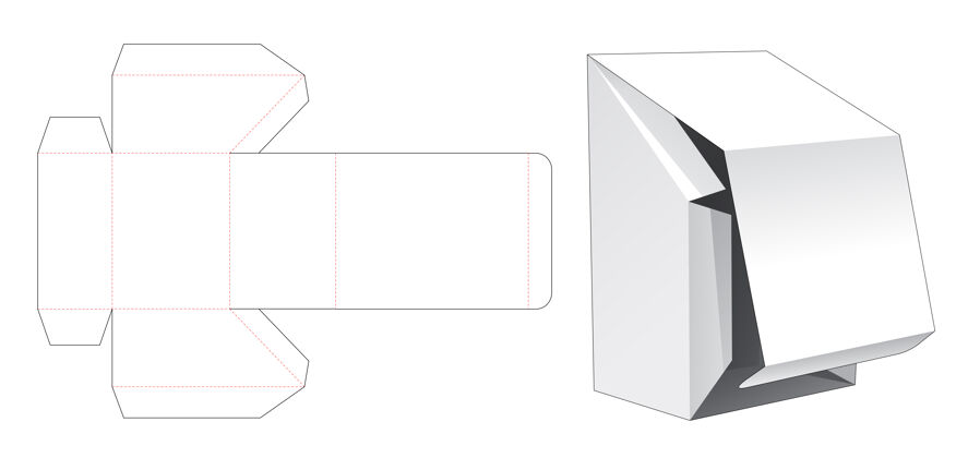 包装带底部开口点模切模板的倒角翻盖盒包装白色模板