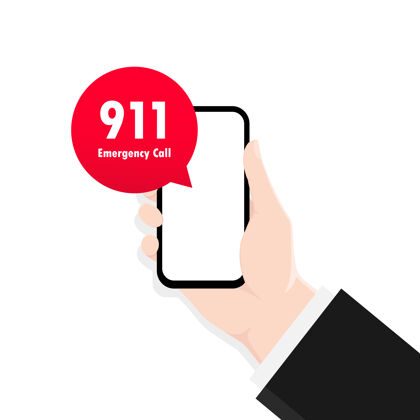 帮助打911智能手机在平面风格的插图呼叫移动触摸