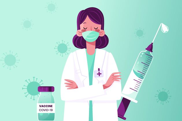 健康带冠状病毒疫苗的卡通医生检疫预防流感
