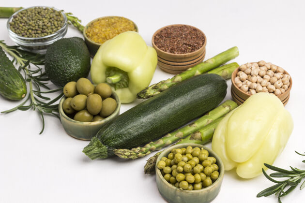 抗氧化剂健康饮食和生活方式绿色蔬菜 藜麦 鹰嘴豆 亚麻杏仁叶菜小扁豆健康食品