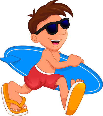 冲浪板可爱的冲浪男孩拿着冲浪板热带泳衣夏天