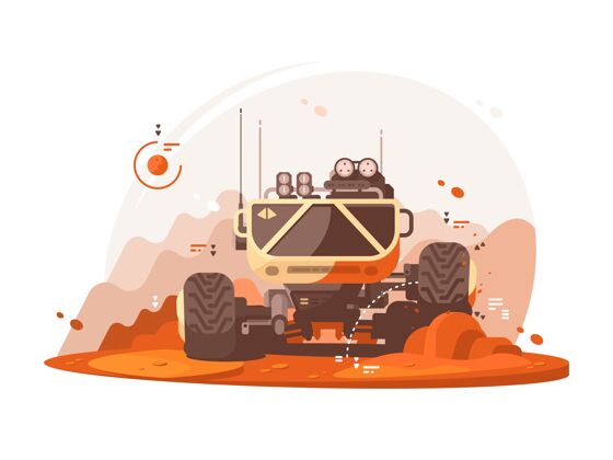 汽车火星探测器探索火星表面平面插图旅行火星发现