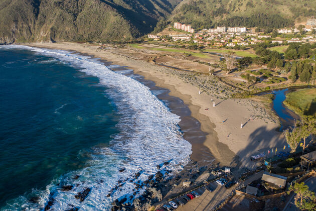 太平洋智利昆泰普拉亚格兰德海滩鸟瞰图海景海岸海岸线