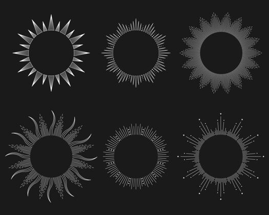 元素一套6个太阳架插图集合标志框架