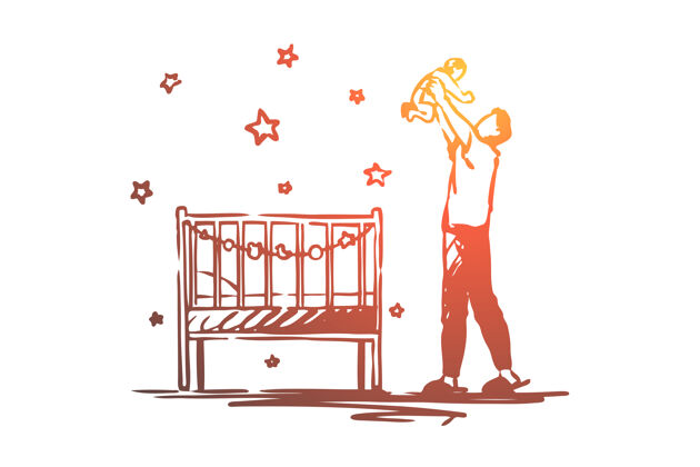 关节爸爸在休产假 快乐的男人抱着婴儿插画单身手绘男性