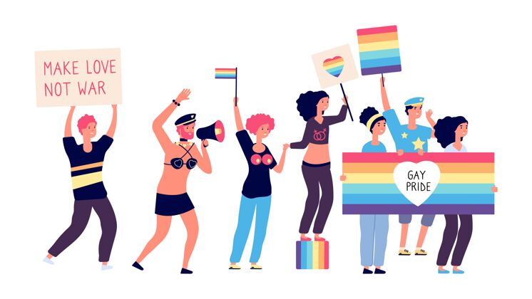 街道同性恋快乐的变性妇女 男孩和夫妇与彩虹旗男人关系女人