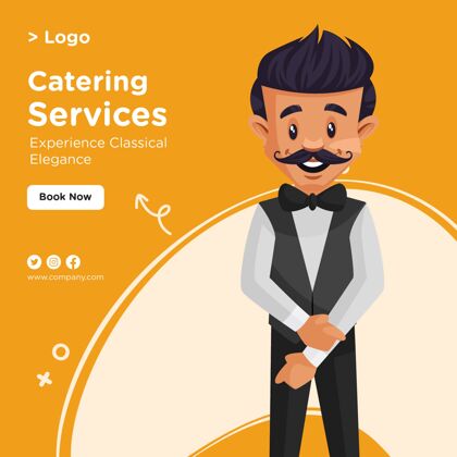 卡通餐饮服务横幅设计卡通风格模板服装餐饮制服