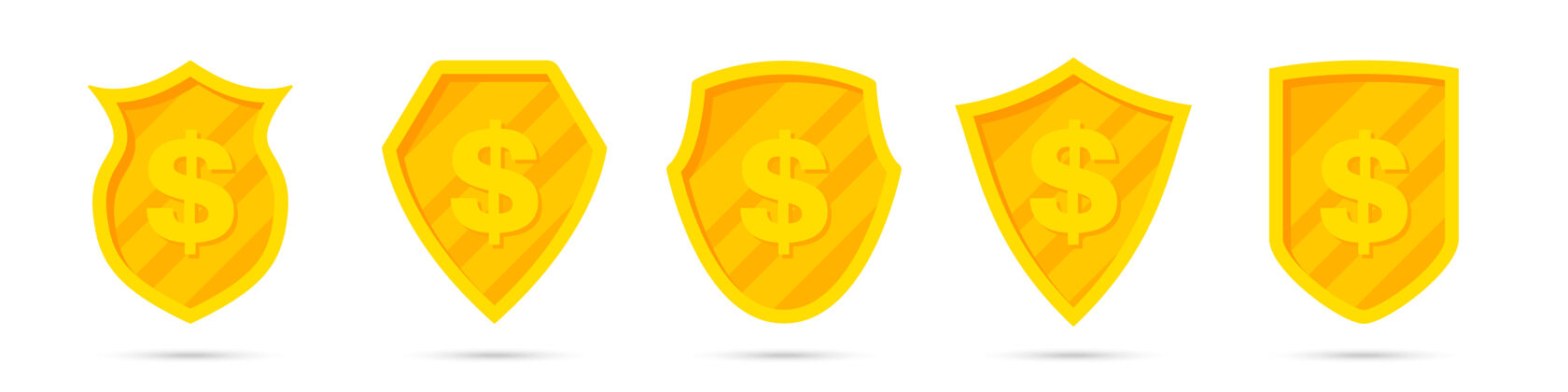 盾牌一套不同的金色盾牌和美元图标硬币货币支付