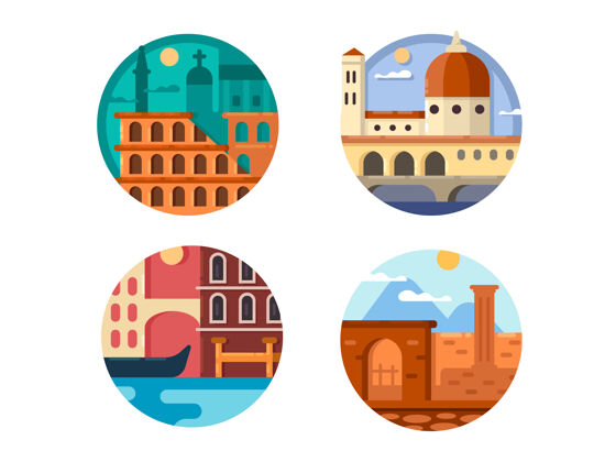 老意大利set.colosseum在罗马和venice.vectorillustration.pixel完美的图标大小塔地标符号