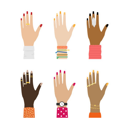 权力一组不同种族的女性手上戴着戒指性别战斗女权主义