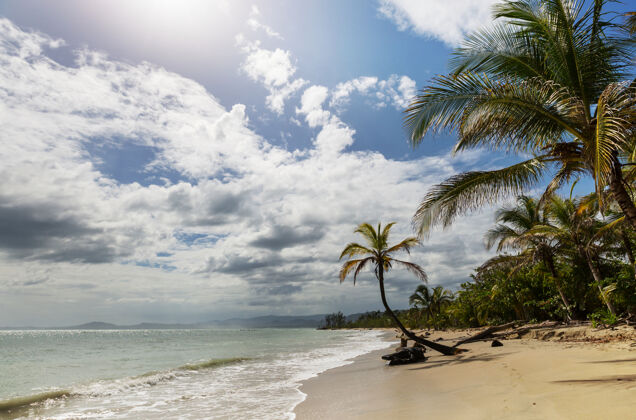 美国哥斯达黎加美丽的热带太平洋海岸太平洋沙滩全景