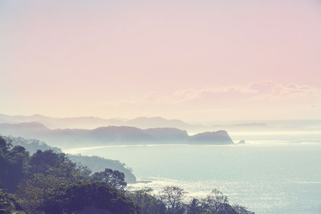 美丽哥斯达黎加美丽的热带太平洋海岸蓝色海岸海岸线