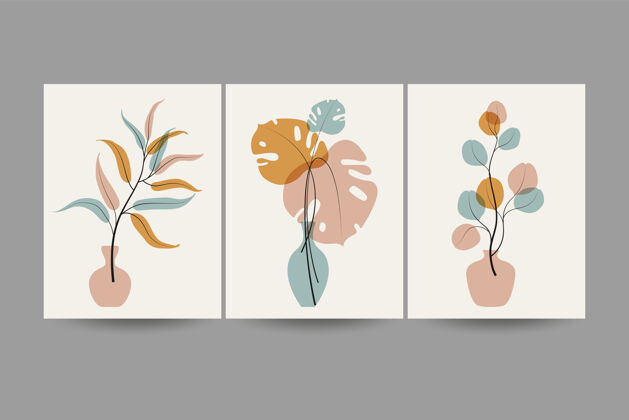 海报一套树叶图案的作品叶花卉涂鸦