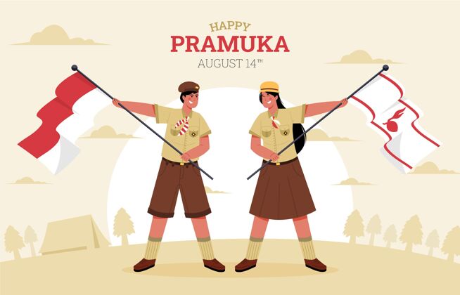 童子军Pramuka日插图活动手绘印尼