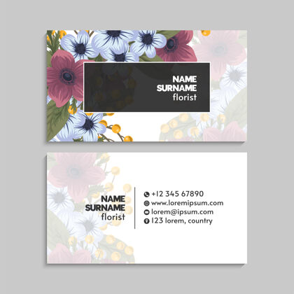 边框带有柔和颜色花朵的名片名片自然办公室