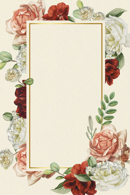 画米色背景上的金色花框春天玫瑰自然