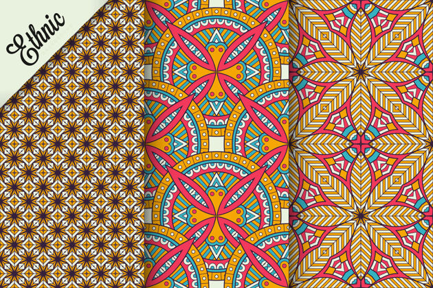 曼荼罗一套几何元素的无缝图案部落无缝图案蜡染