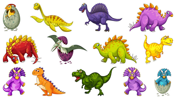 想象不同的恐龙卡通人物和奇幻龙隔离动物非洲灭绝