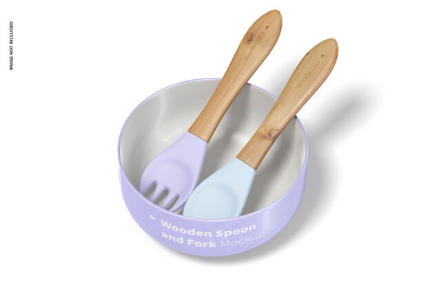 模型木制勺子和叉子与碗模型勺子叉子