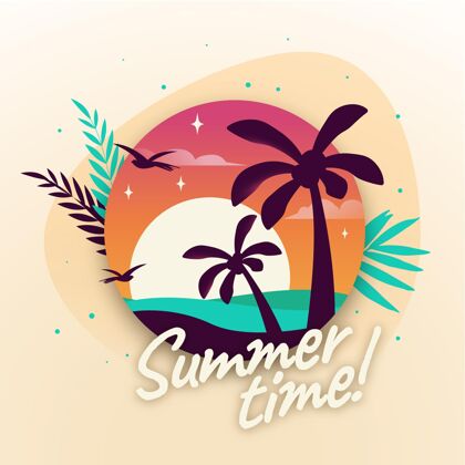 海滩平面夏季插图夏季夏季插画平面设计