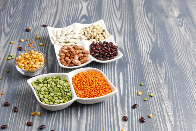 顶部豆类和豆类品种健康的纯素蛋白质食物品种混合营养
