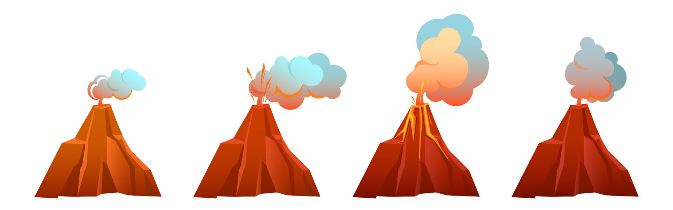 火山火山爆发的不同阶段流动烟雾灾难