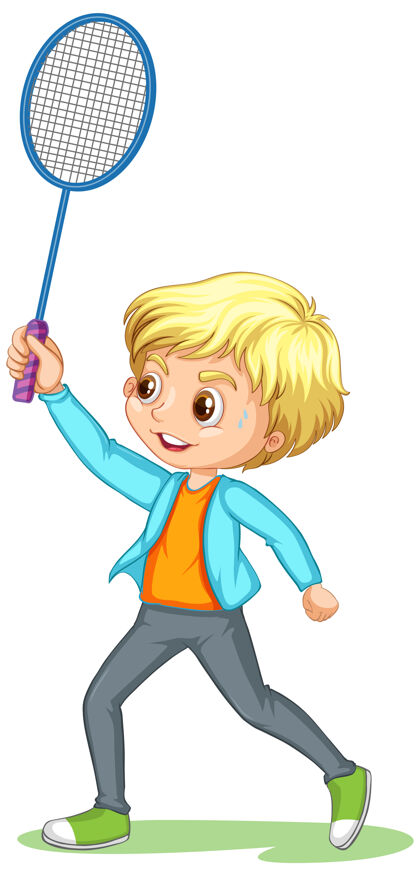 童年一个打羽毛球的卡通男孩设备有趣小学生