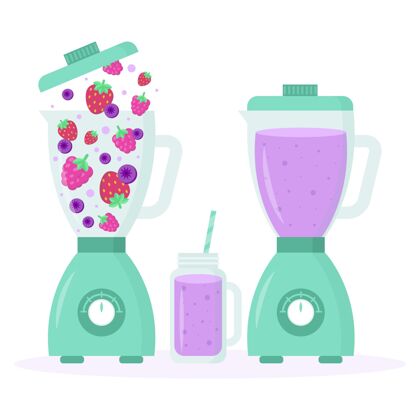 水果平面果汁在搅拌机玻璃插图美味健康饮料美味