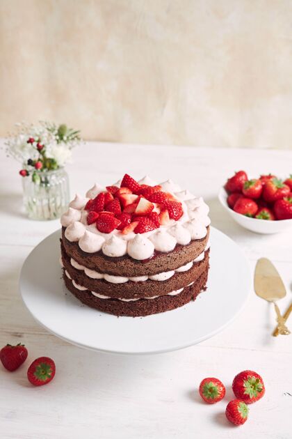 传统的美味甜美的蛋糕 上面放着草莓和香肠巧克力蛋糕点心糕点