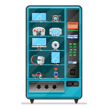 机器矢量自动售货机与电子设备 小工具自动售货机 服务自动售货机 商品自动售货机插图选择自动售货机手表