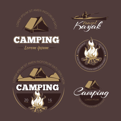冒险复古户外探险和露营矢量彩色标签集标签户外露营 复古露营 探险露营插图标志邮票标签火