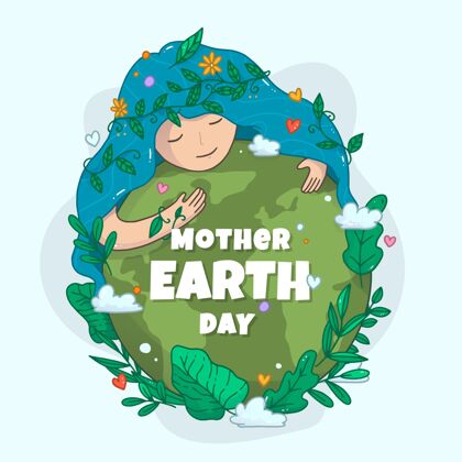 花手绘地球母亲节插图意识手绘庆祝