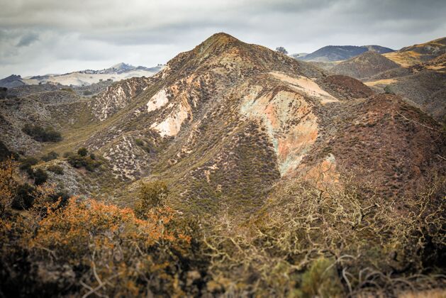 森林鸟瞰美丽的山脉在加利福尼亚州 美国中央海岸捕获地平线美国海岸