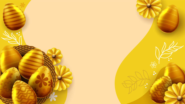 复活节背景复活节旗帜模板与复活节彩蛋在巢鸡蛋复活节花