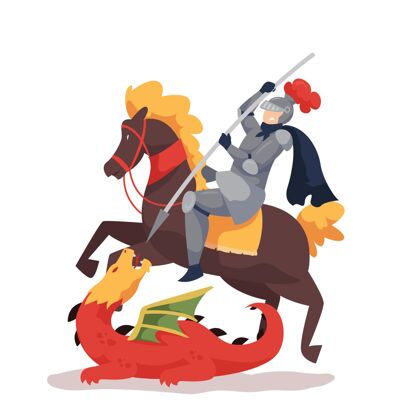 西班牙平面圣乔治日插图与骑士和龙传统平面龙