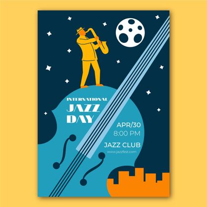 爵士乐平面国际爵士日海报模板准备印刷平面设计4月30日