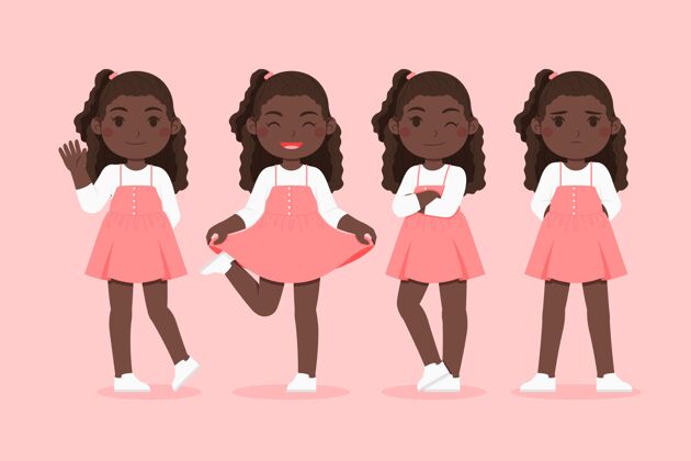 女孩有机平面不同姿势的黑色女孩集小可爱孩子