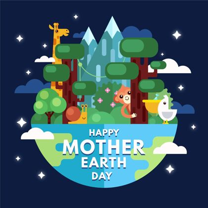 4月22日地球母亲节插图动物实习生平面