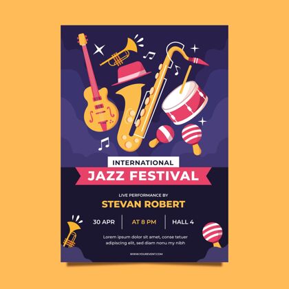 国际平面国际爵士日垂直海报模板文化庆典国际爵士乐日