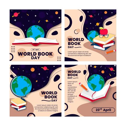 包装世界图书日instagram帖子集网页模板图书日学习