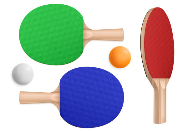 球场乒乓球拍和球 乒乓球设备在顶部和透视图透视休闲设备