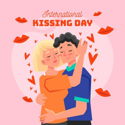 全球卡通国际接吻日插画情侣接吻感情卡通对