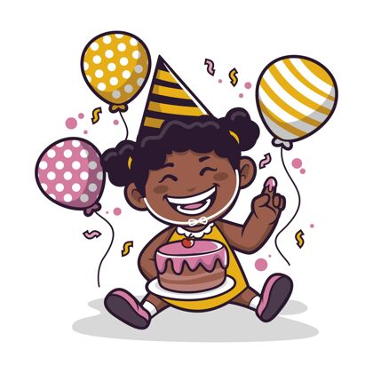 女孩卡通黑人女孩插画非裔美国人生日插图