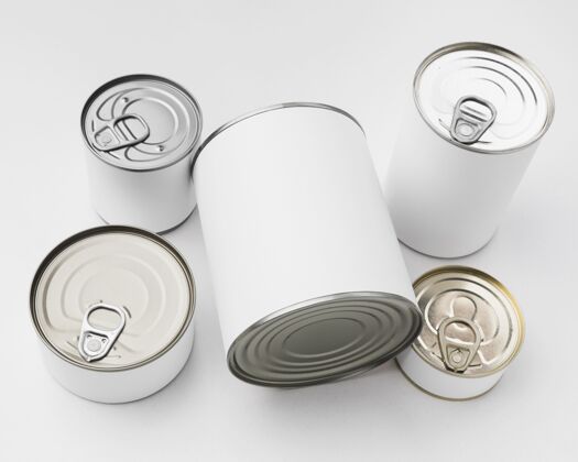 标签顶视图五个锡罐罐头食品几何可以模型