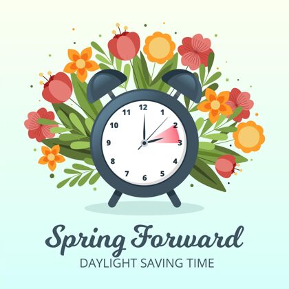 花卉手绘的春天时间变化插图与鲜花和时钟春天春天单位设计