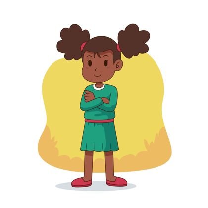可爱卡通黑人女孩插画孩子非洲裔美国人可爱